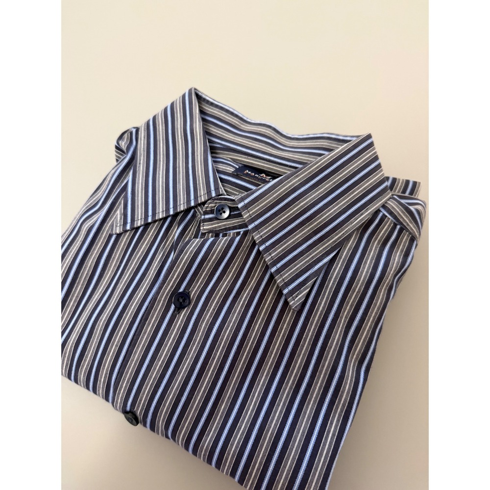 Marcello Sport Mens Long Sleeve Button Down Striped Shirt Blue Grey Black XL